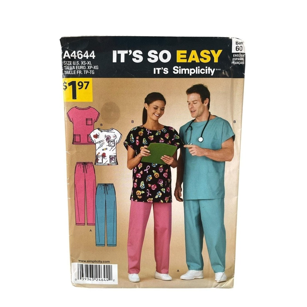 Simplicity A4644 Scrubs Top Pants US XS-XL Easy Unisex Medical Workwear
